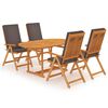 vidaXL Set de comedor para jard&iacute;n 5 piezas teca maciza y cojines gris