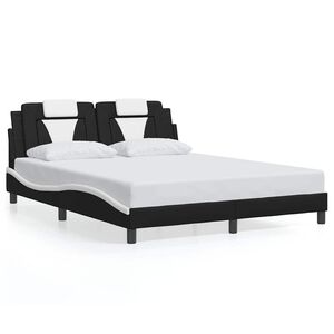vidaXL Estructura de cama Viana sin colch&oacute;n cuero sint&eacute;tico negro blanco 160x200cm