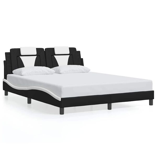 vidaXL Estructura de cama Viana sin colch&oacute;n cuero sint&eacute;tico negro blanco 160x200cm
