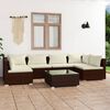 vidaXL Set muebles de jard&iacute;n 7 piezas y cojines rat&aacute;n sint&eacute;tico marr&oacute;n