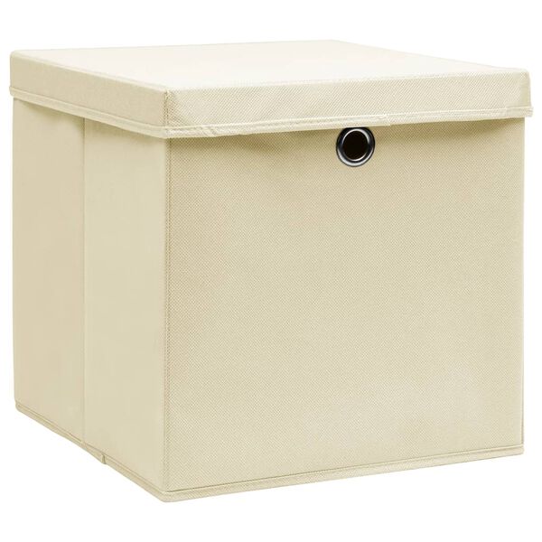vidaXL Cajas de almacenaje con tapas 4 uds tela crema 32x32x32 cm