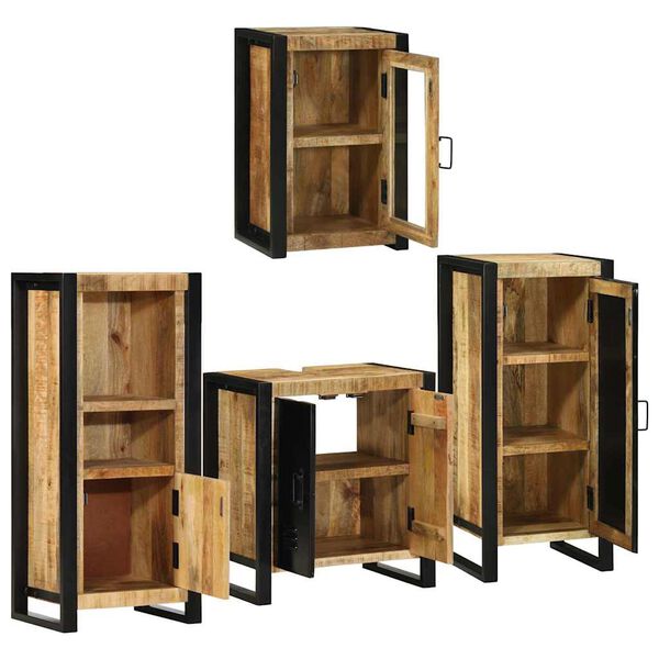 vidaXL Juego de muebles de ba&ntilde;o 4 pcs Marr&oacute;n Madera de mango s&oacute;lido