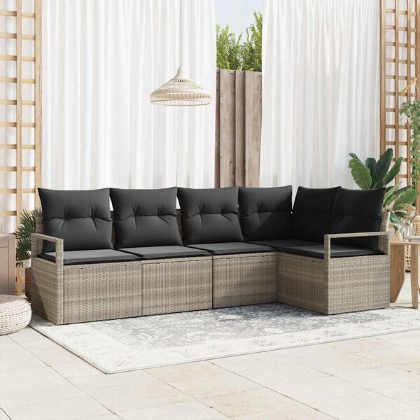 vidaXL Conjunto de sofá de jardín 5 pcs Gris claro Poliratán