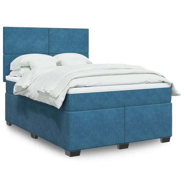 vidaXL Cama box spring con colch&oacute;n terciopelo azul 160x200 cm
