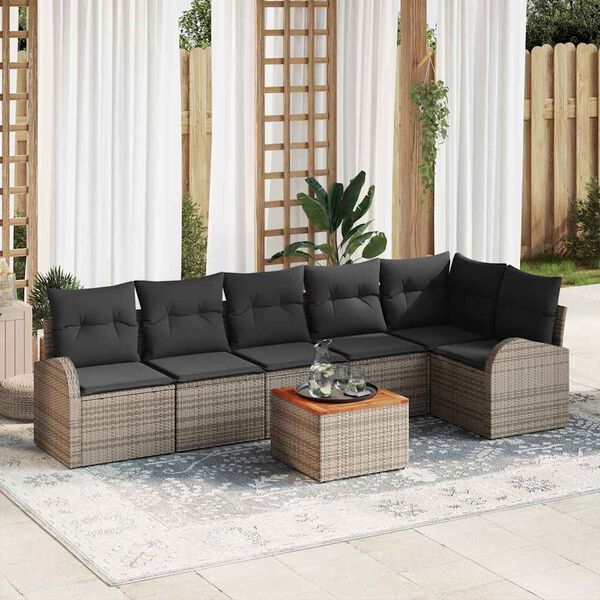vidaXL Conjunto de sof&aacute;s de jard&iacute;n 7 pcs Gris rat&aacute;n sint&eacute;tico
