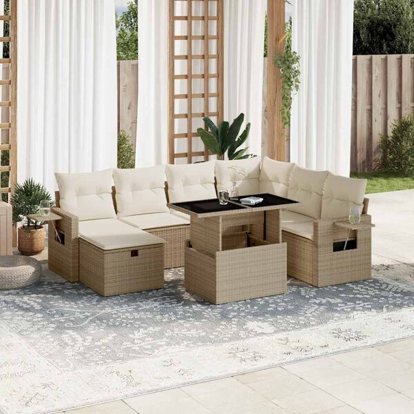 vidaXL Set de sof&aacute;s de jard&iacute;n y cojines 8 piezas rat&aacute;n sint&eacute;tico beige