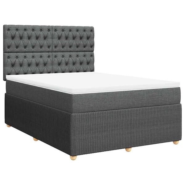 vidaXL Cama box spring con colch&oacute;n tela gris oscuro 140x200 cm