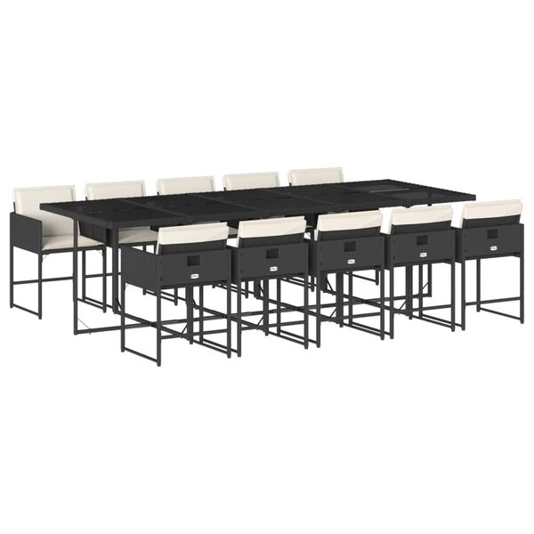 vidaXL Set de comedor jard&iacute;n 11 pzas con cojines rat&aacute;n sint&eacute;tico negro