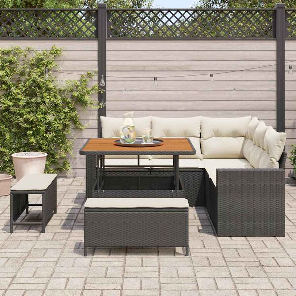 vidaXL Conjunto de sof&aacute;s de jard&iacute;n 8 pcs Negro rat&aacute;n sint&eacute;tico