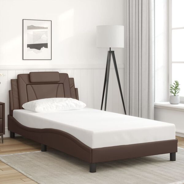 vidaXL Estructura de cama Viana sin colch&oacute;n cuero sint&eacute;tico marr&oacute;n 100x200cm