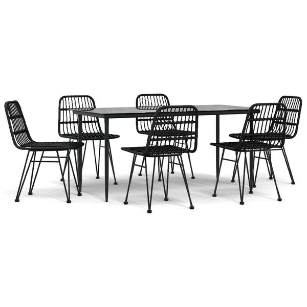 vidaXL Juego de comedor de jard&iacute;n 7 piezas rat&aacute;n sint&eacute;tico negro