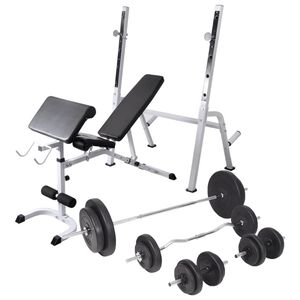 vidaXL Banco de ejercicios con soporte pesas, pesas y mancuernas 90 kg