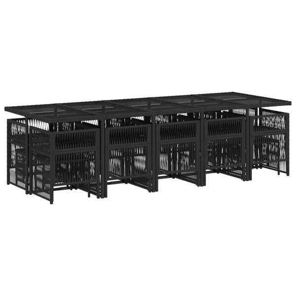 vidaXL Set comedor de jard&iacute;n con cojines 15 pzas rat&aacute;n sint&eacute;tico negro