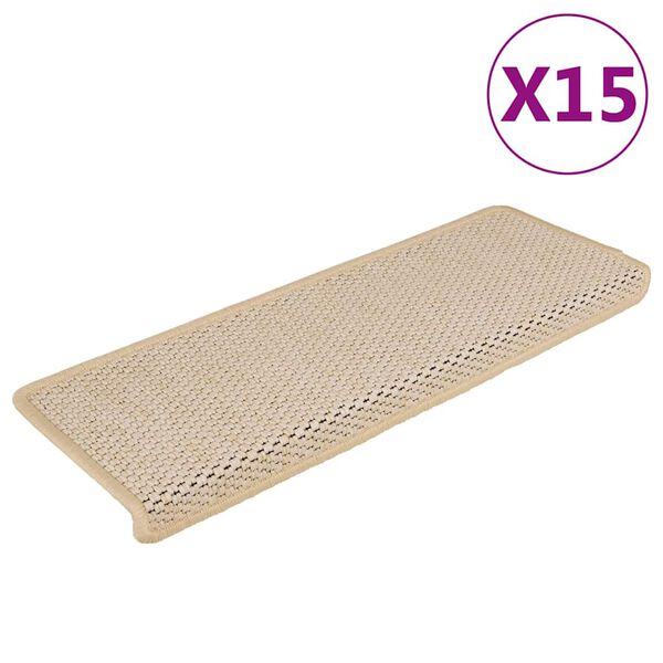 vidaXL Alfombrilla autoadhesiva escalera sisal 15 uds Berber 65x21x4 cm