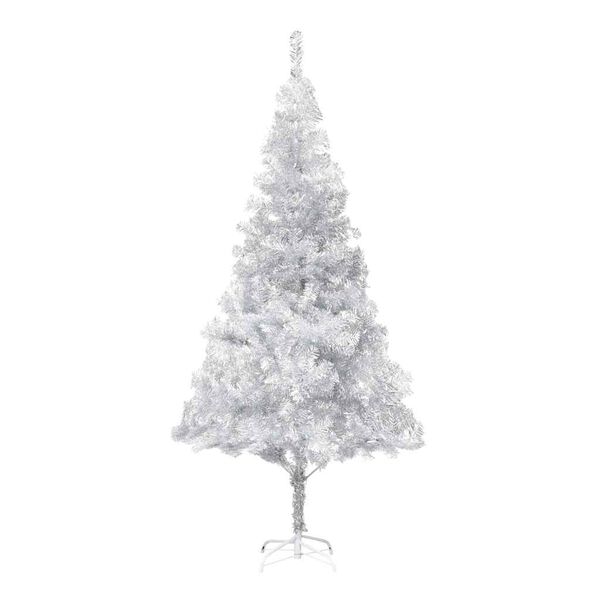vidaXL Árbol de Navidad preiluminado con luces y bolas plateado 210 cm