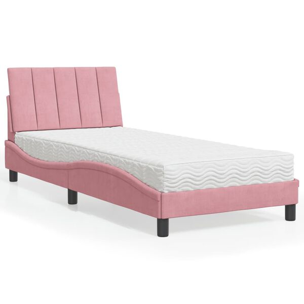 vidaXL Cama con colch&oacute;n Hanko terciopelo rosa 80x200 cm