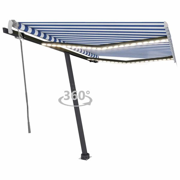 vidaXL Toldo manual retr&aacute;ctil con LED azul y blanco 350x250 cm