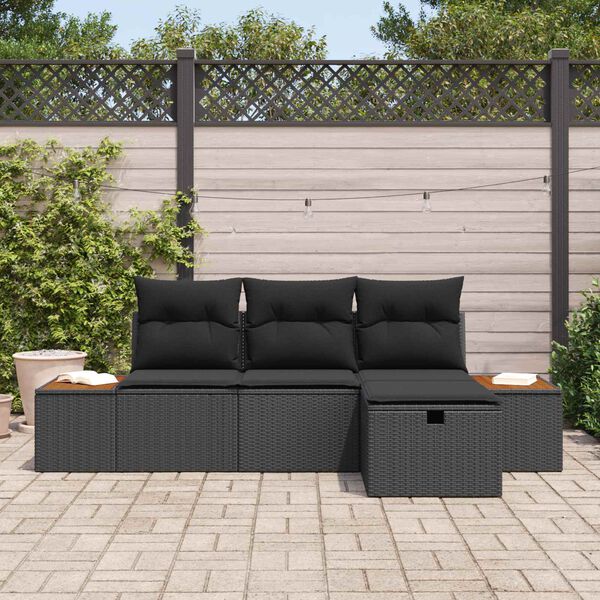 vidaXL Conjunto de sof&aacute; de jard&iacute;n 4 pcs Negro rat&aacute;n sint&eacute;tico