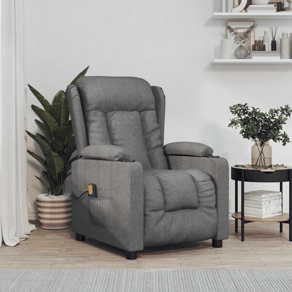 vidaXL Sillón de masaje de tela gris oscuro