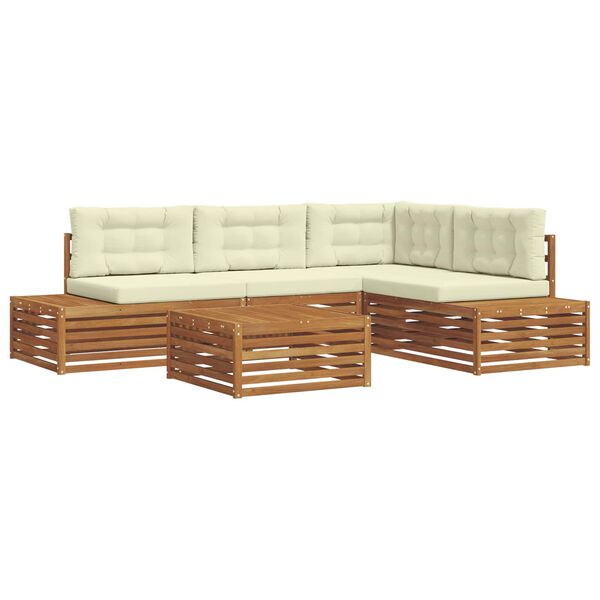 vidaXL Conjunto de sof&aacute;s de exterior con coj&iacute;n 5 Pieza Natural y Crema