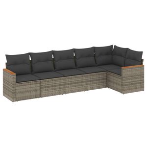 vidaXL Set de muebles de jard&iacute;n 6 pzas y cojines rat&aacute;n sint&eacute;tico gris