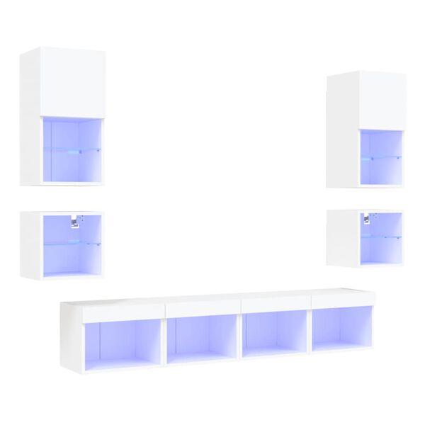 vidaXL Muebles de TV de pared con LED 8 pzas madera ingenier&iacute;a blanco