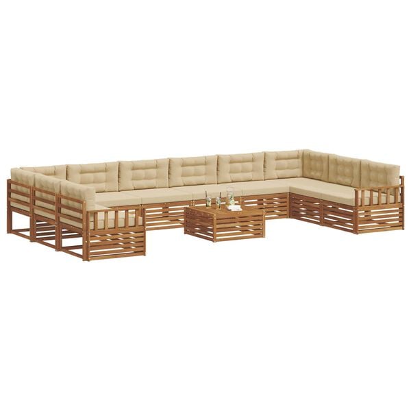 vidaXL Juegos de sof&aacute;s 11 pcs Natural y Beige Madera de Acacia S&oacute;lida