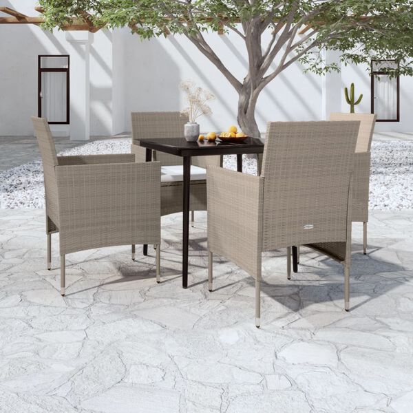 vidaXL Juego de comedor de jard&iacute;n 5 piezas con cojines beige y negro