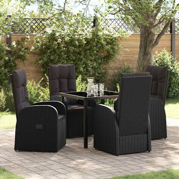 vidaXL Conjunto de Comedor de Jard&iacute;n 5 pcs Negro rat&aacute;n sint&eacute;tico