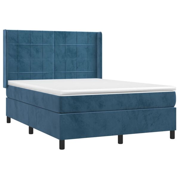 vidaXL Cama box spring colch&oacute;n y LED terciopelo azul oscuro 140x200 cm