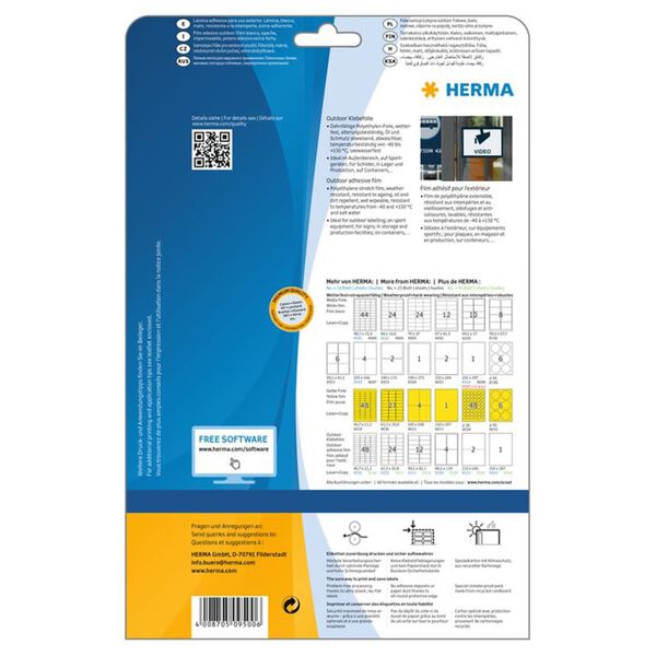 HERMA Etiquetas f&iacute;lmicas resistentes 10 hojas A4 blanco 210x297 mm