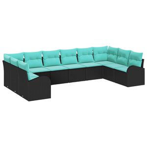 vidaXL Conjunto de sof&aacute;s de jard&iacute;n 10 uds. Negro y Turquesa