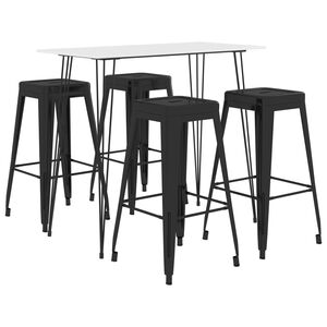vidaXL Mesa alta y taburetes de bar 5 piezas blanco y negro