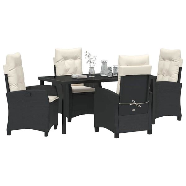 vidaXL Conjunto de Comedor de Jard&iacute;n 5 pcs Negro rat&aacute;n sint&eacute;tico