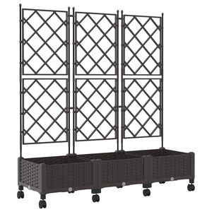 vidaXL Jardinera con enrejado y ruedas 3 uds. Marr&oacute;n PP