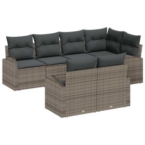 vidaXL Conjunto de sof&aacute;s de jard&iacute;n 7 pcs Gris rat&aacute;n sint&eacute;tico
