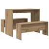 vidaXL Mesa y bancos de comedor 3 pzas madera ingenier&iacute;a roble atisian
