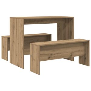 vidaXL Mesa y bancos de comedor 3 pzas madera ingenier&iacute;a roble atisian