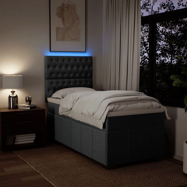 vidaXL Cama box spring con colch&oacute;n tela gris oscuro 90x200 cm