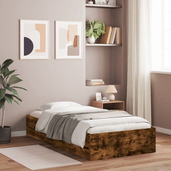 vidaXL Cama con cajones madera de ingeniería roble ahumado 100x200 cm