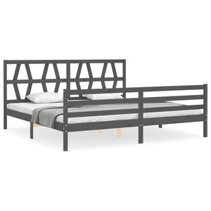 vidaXL Estructura de cama con cabecero madera maciza gris 200x200 cm