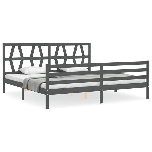 vidaXL Estructura de cama con cabecero madera maciza gris 200x200 cm