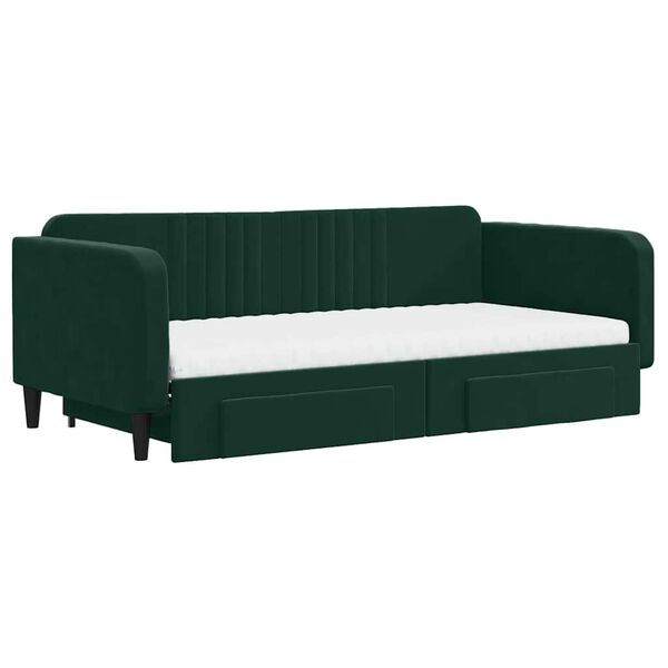 vidaXL Sof&aacute; cama nido con cajones terciopelo verde oscuro 100x200 cm