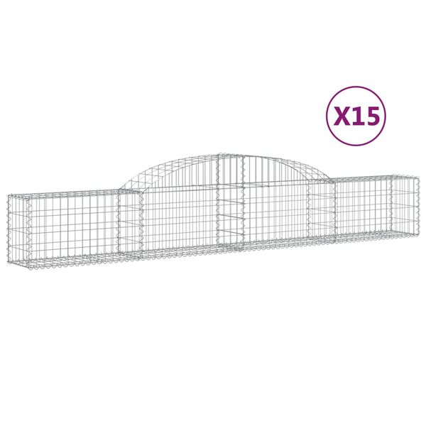 vidaXL Cestas de gaviones 15 uds forma de arco hierro 300x30x40/60 cm