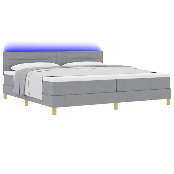 vidaXL Cama Box Spring LED con colch&oacute;n Gris Claro 200 x 200 cm tela