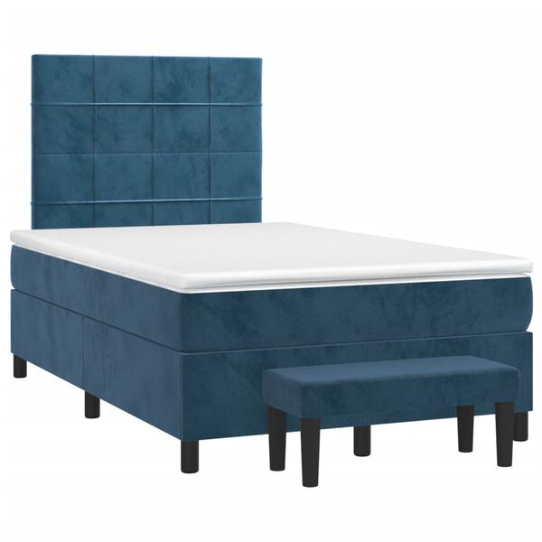 vidaXL Cama box spring con colch&oacute;n terciopelo azul oscuro 120x190 cm