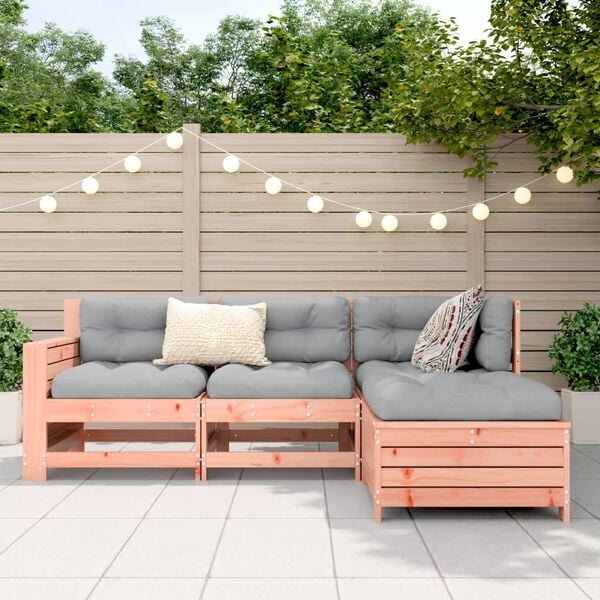 vidaXL Juego de sof&aacute;s de jard&iacute;n 4 pzas madera maciza de abeto Douglas