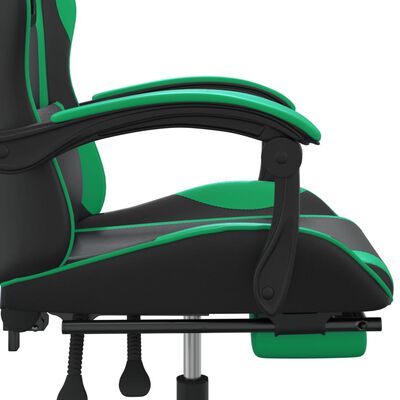 vidaXL Silla gaming giratoria y reposapiés cuero sintético negro verde