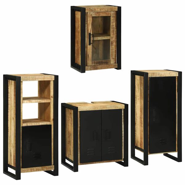 vidaXL Juego de muebles de baño 4 pcs Marrón Madera de mango maciza
