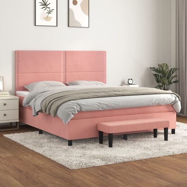 vidaXL Cama box spring con colch&oacute;n terciopelo rosa 160x200 cm